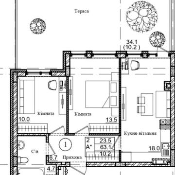 Продам 2к квартиру 63,1 м2 з двориком ЖК Петрівське містечко 2 єОселя ЖК Петрівське містечко 2
