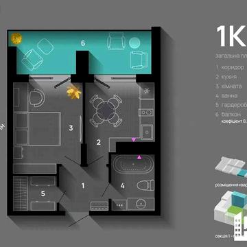 1 кім квартира з власною терасою, на здачі, центр