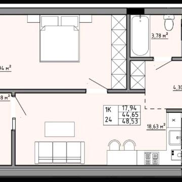 ЖК Family House 1-к квартира, 48,53  м² ЖК Family House