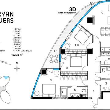БЕЗ% 123 м² Іоанна Павла II, 12 ЖК Taryan Towers Вежа 2 Печерськ Центр ЖК Taryan Towers