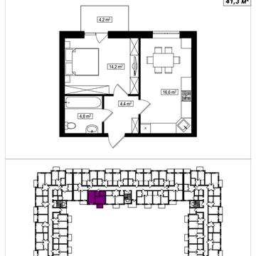 Продаж, 1-к квартира 41,3 м2 - ЖК Амстердам Клубний, Білогородка ЖК Амстердам Клубний