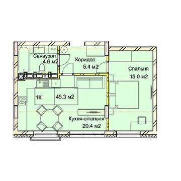 Продаж 1к квартири 45.3 кв. м (54360$). Центральна частина міста