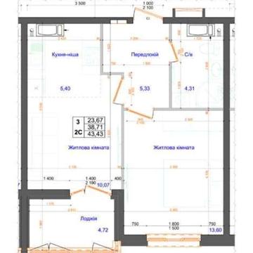 2К квартира 43,43м2 ЖК Атлант Коцюбинське ЖК Атлант
