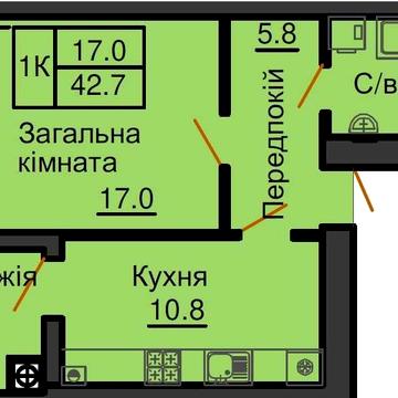 1к квартира ЖК «Софія Резиденс» 42.7 м кв ЖК Софія резиденс