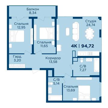 3к квартира з кухнею студією на березі міськог озера ВІД ЗАБУДОВНИКА ЖК HydroPark DeLuxe