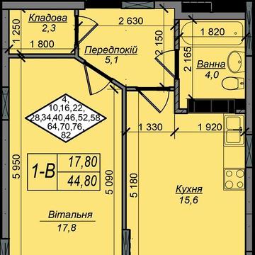 1-кімнатна 44,8кв.м(переуступка)ЖК"Нові Теремки" ЖК Нові Теремки