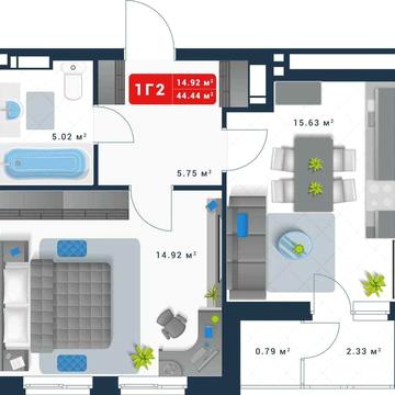 Продам видову 1-кім квартиру 44.44 м² з ремонтом в ЖК Причал ЖК Причал 8