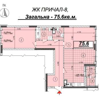 Продаж 2к. 75.6кв.м. ЖК Причал,  вул. Гліба Бабича (Канальна), 8Б ЖК Причал-8