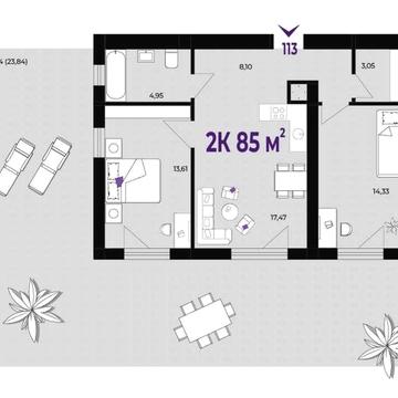 2к квартира 85 м.кв. р-н Позитрон ЖК Вавель
