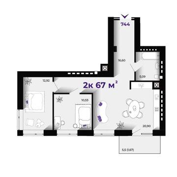 2к квартира 67 м.кв. в тихому районі ЖК Простір
