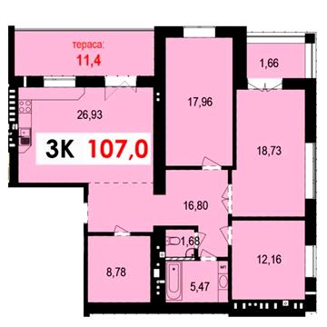 3к квартира з терасою 107 + 11,4 м² - можливий ОБМІН на авто ЖК Квартал Краківський