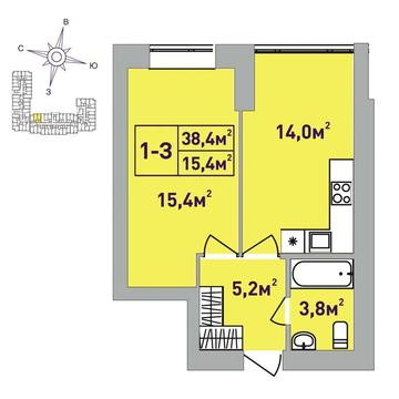 Однокімнатна 38,8 м2 біля парку