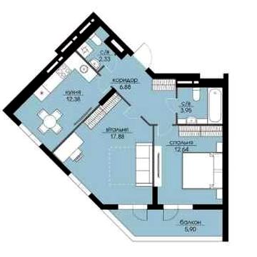 2 кімнатна квартира 57,83м2