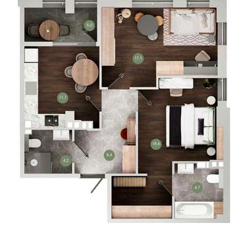 Простора 2к. квартира в сучасному ЖК Гринвіч Парк від забудовника ЖК Гринвіч парк