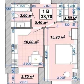 Продаж однокімнатної квартири в новобудові, 3 поверх, 38.7 м.кв