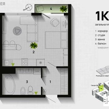 Здана 1 кім квартира біля річки та неподалік центру
