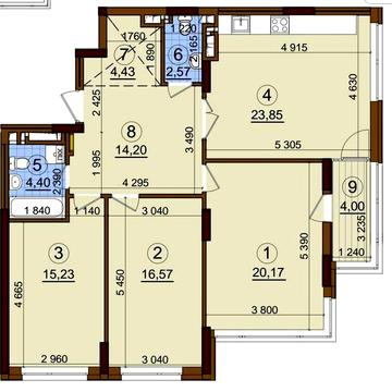 ЖК Варшавський, 7 черга, 3-к квартира ЖК Варшавський