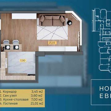 Продаж в зданому будинку 1-кімнатної квартири в ЖК «Нова Європа» ЖК Нова Європа