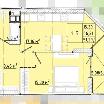 1 ком. квартира 47,90 м2 ЖК Модерн, Вид моря, Фонтагская дор.