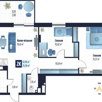 Простора 2-кімнатна біля Стрийської