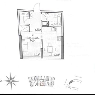 1 ком квартира ЖК " Атмосфера" 35м2