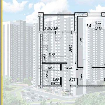 Простора 1- кімн квартира в ЖК Деснянський. 42,93 кв м. Без %. єОселя ЖК Деснянський