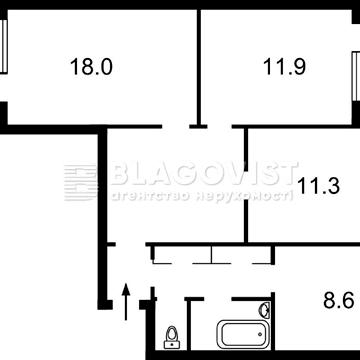 3-кімнатна квартира, Червоної Калини, 49а, 134 серія, 73,1 м2 Без%