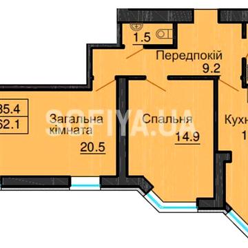 2к. квартира на будівництві ЖК «Софія Резиденс» 62.1 м кв . ЖК Софія резиденс