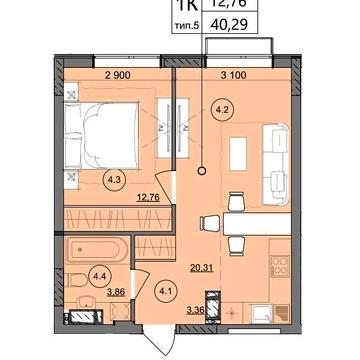 1-но комн. квартира в новом доме рассрочка на 42 мес. на Сахарова