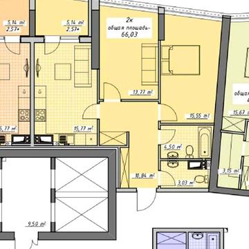 ЖК Атмосфера Аркадия. Срочная продажа 2-комнатная 66м2