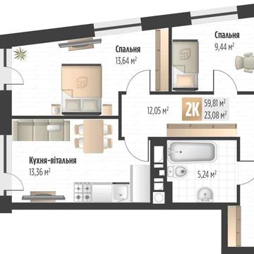 2-кім квартира у ЖК Soul Park — Шевченківський р-н, (дизайн-проект) ЖК SOUL PARK