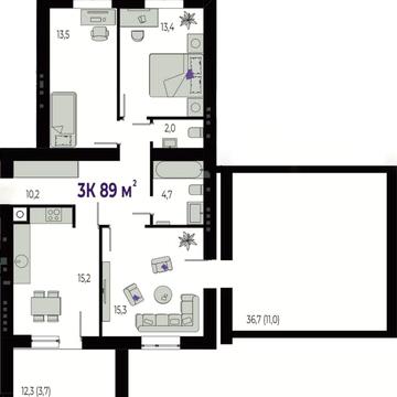 3-х кім. квартира 89! кв м з ВЕЛИКОЮ ТЕРАСОЮ в ПРЕСТИЖНОМУ комплексі