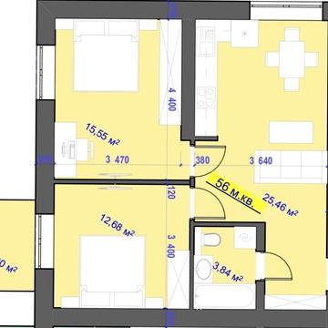 ВИГІДНА пропозиція! 2 кім квартира на 56м! з ВІЛЬНИМ плануванням КОТЕЛ