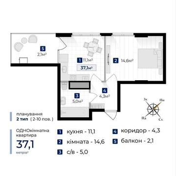 Продаж 1-кімнатної квартири в ЖК “Гармонія”