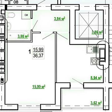 Продам 1-комн квартиру ЖК Гидропарк РЕАЛЬНАЯ!! 37м2 VW ЖК Гидропарк