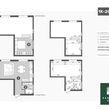 Продається 1к квартира 41,15м2  , 2-х рівнева ЖК "Sanville Park"