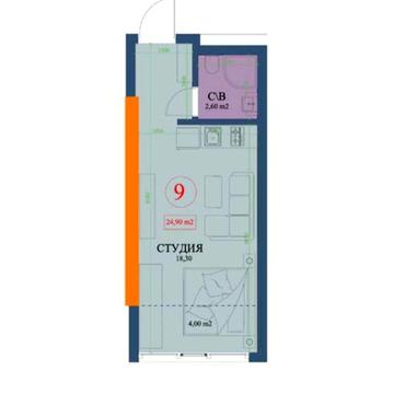 1к.25м2 Центр (ЖК Куликовский, м. Архитектора Бекетова) 127353