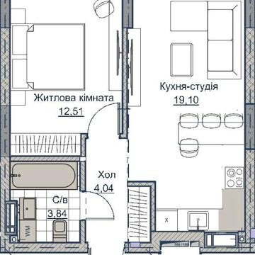 1кімнатна+кухня-студія квартира в новобудові ЖК А+Я ЖК А+Я