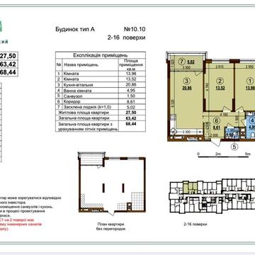 Популярне планування 2к квартири ЖК Варшавський 3 буд 10.10 ЖК Варшавський 3