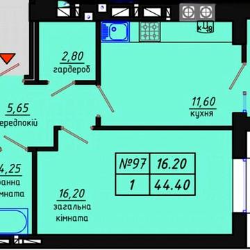 Велика 1 кімнатна в новобудові на Середньому поверсі