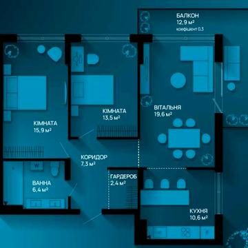 3 кімнатна Розтермінування Благо