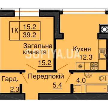 1-кімнатна квартира 39.2 м2 ЖК Софія клубний, від забудовника, Єоселя ЖК Софія Клубний