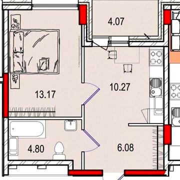 1-кімнатна квартира 36 м² • ЖК Derby • 13 поверх • Вільне планування ЖК Дербі