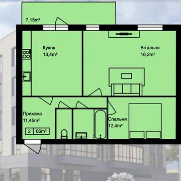 Продаж 2к квартири 66 кв. м на вул. Глиняна