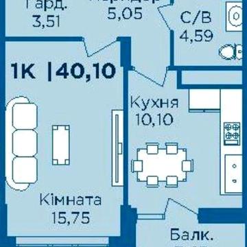 Однокімнатна квартира в ЖК URBАN, 40.1 м² ЖК Urban