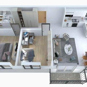 Чудова 2 км квартира з кухнею-студію і 2 окремі кімнати, 850$\м2