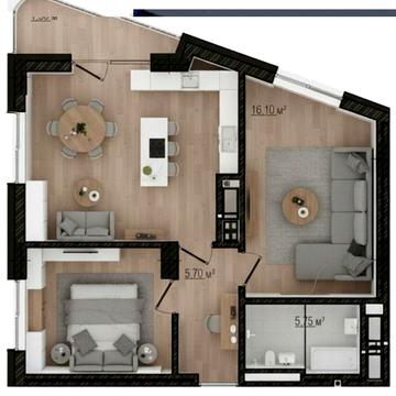 Сонячна 2-3-кімнатна  квартира  в  будинку клубного типу, Газ, Пасічна