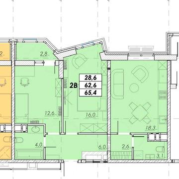 2х ком 65,60м.кв в новом сданном доме ЖК Прохоровский квартал ЖК Прохоровский квартал.