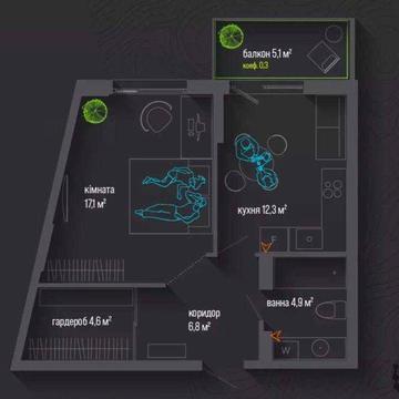 Продаж 1-кімнатної квартири в центрі міста, вул.Національної Гвардії d