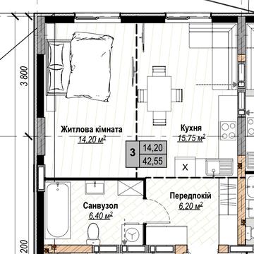 Розтермінування без першого внеску 1 к.кв. (42,55 м2)без комісії ЖК Плаза Квартал